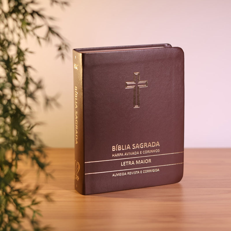 Bíblia Sagrada Cruz Marrom Média | ARC | Letra Maior | Harpa Avivada e Corinhos | Capa Premium Luxo