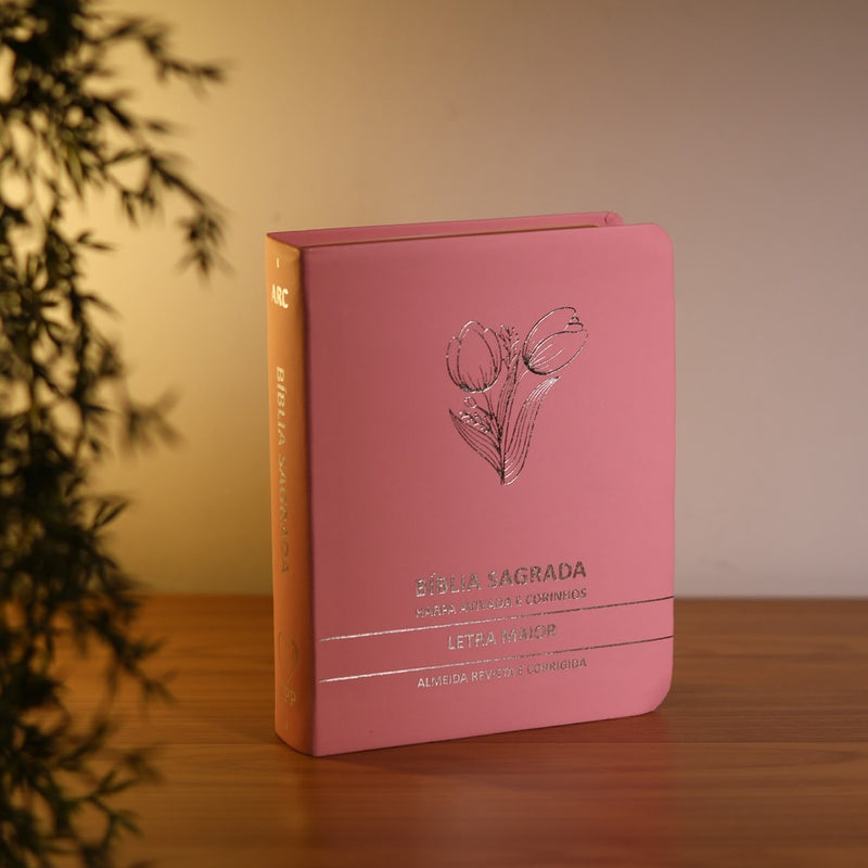 Bíblia Sagrada Tulipa Rosa Média | ARC | Letra Maior | Harpa Avivada e Corinhos | Capa Premium Luxo