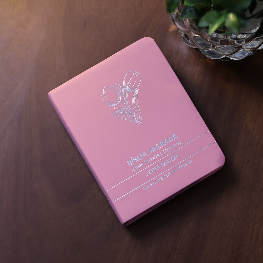 Bíblia Sagrada Tulipa Rosa Média | ARC | Letra Maior | Harpa Avivada e Corinhos | Capa Premium Luxo