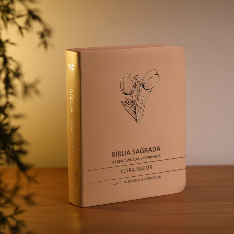 Bíblia Sagrada Tulipa Rosê Média | ARC | Letra Maior | Harpa Avivada e Corinhos | Capa Premium Luxo