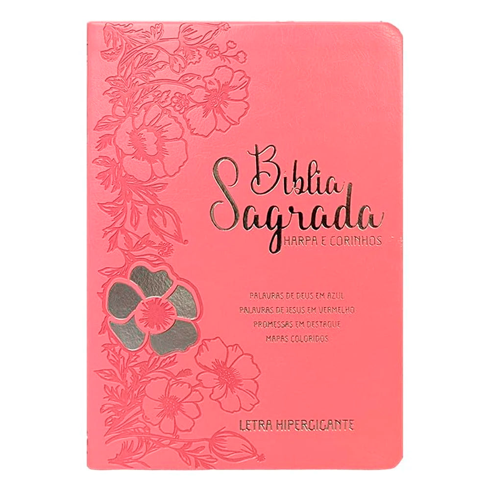 Bíblia Sagrada | ARC | Letra Hipergigante | Harpa Avivada e Corinhos | Flor Dália Rosa
