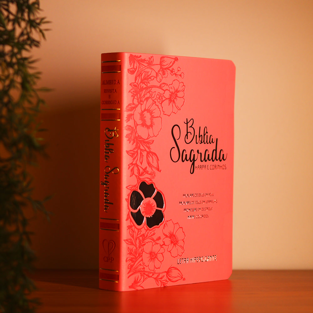 Bíblia Sagrada | ARC | Letra Hipergigante | Harpa Avivada e Corinhos | Flor Dália Rosa