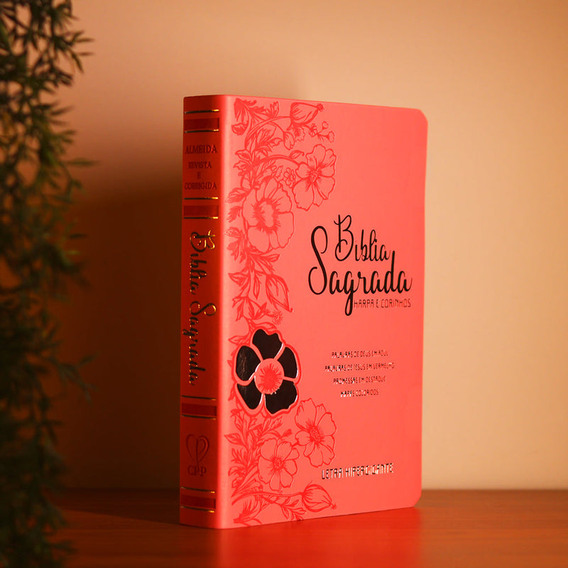 Bíblia Sagrada | ARC | Letra Hipergigante | Harpa Avivada e Corinhos | Flor Dália Rosa