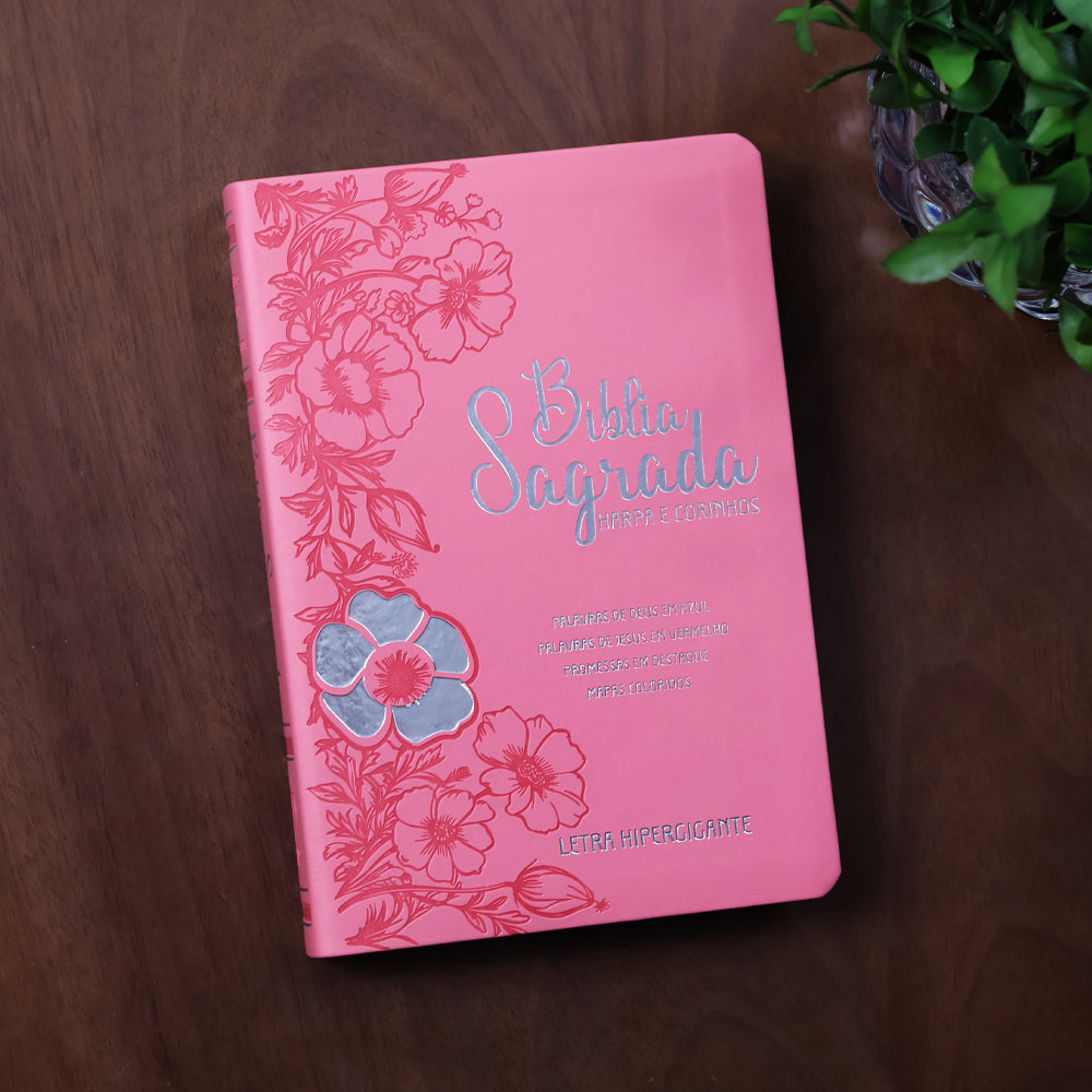 Bíblia Sagrada | ARC | Letra Hipergigante | Harpa Avivada e Corinhos | Flor Dália Rosa