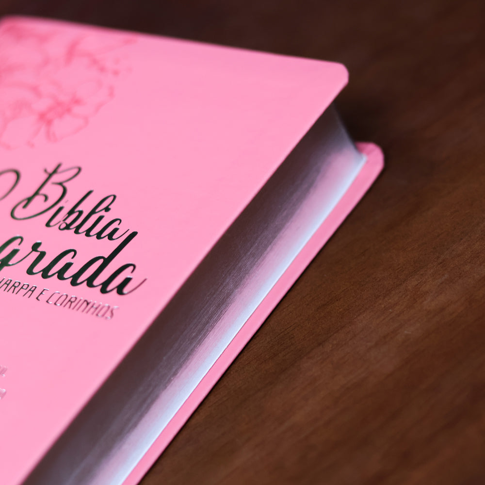 Bíblia Sagrada | ARC | Letra Hipergigante | Harpa Avivada e Corinhos | Flor Dália Rosa