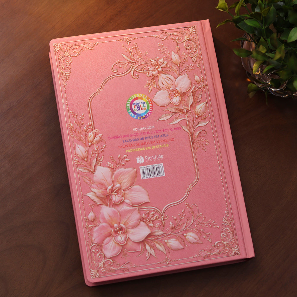 Bíblia de Estudo Para o Cotidiano da Mulher | NVA | Full Collor | Capa Dura Rosa Com Orquídeas