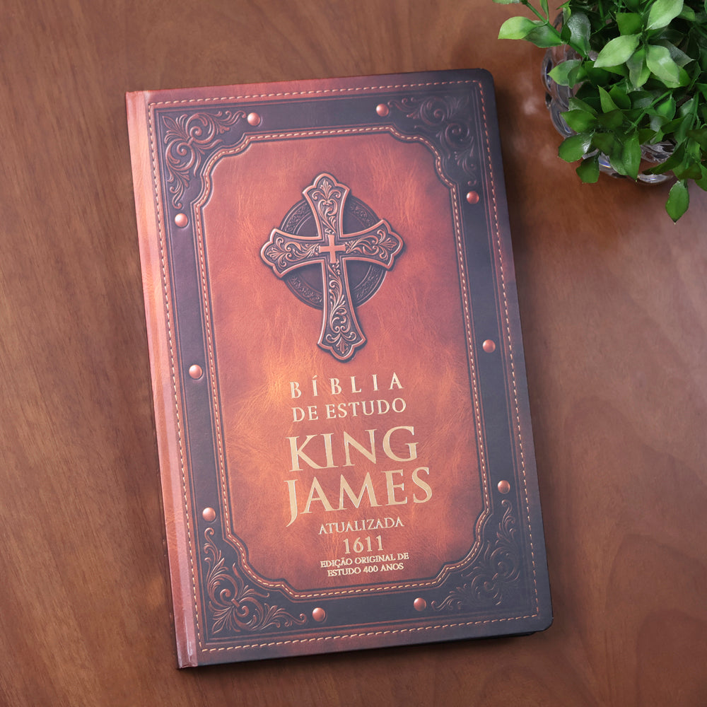 Bíblia de Estudo King James 1611 | KJA 400 Anos | Full Collor | Capa Dura Marrom Cruz