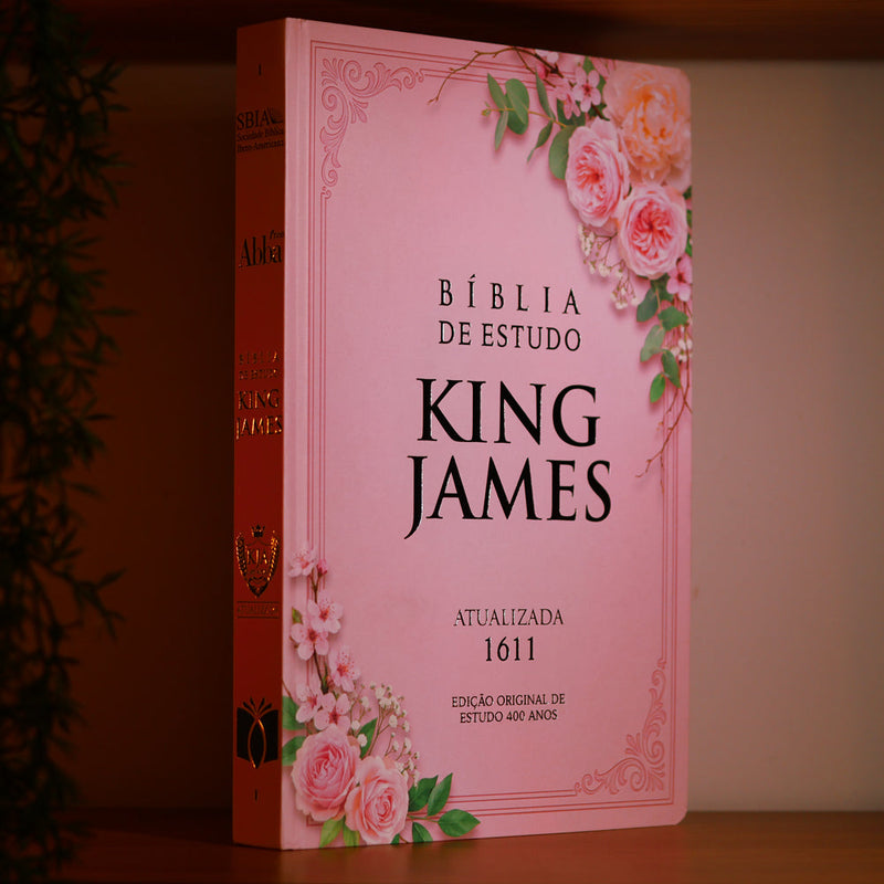 Bíblia de Estudo King James 1611 | KJA 400 Anos | Full Collor | Capa Dura Rosa Bebê