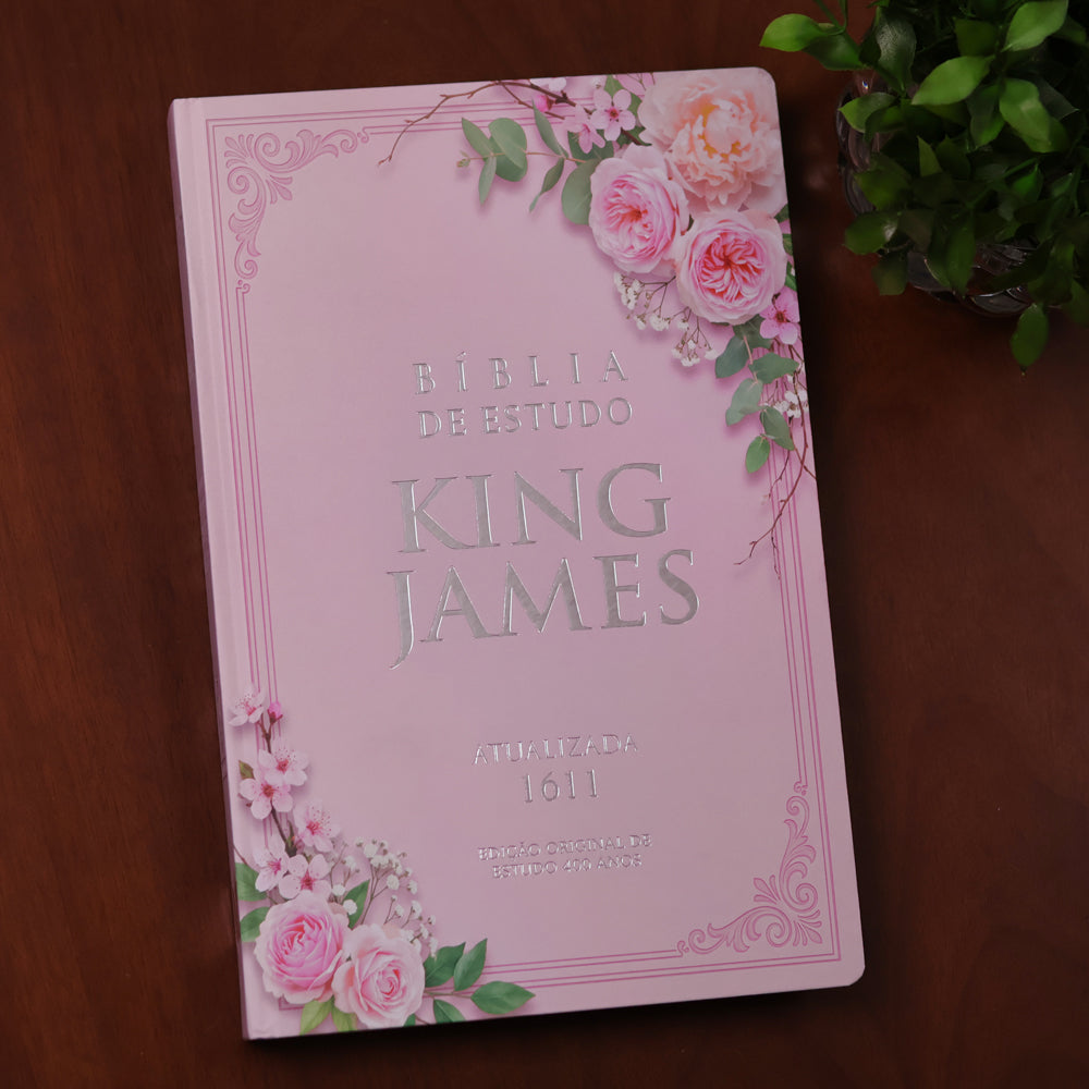 Bíblia de Estudo King James 1611 | KJA 400 Anos | Full Collor | Capa Dura Rosa Bebê