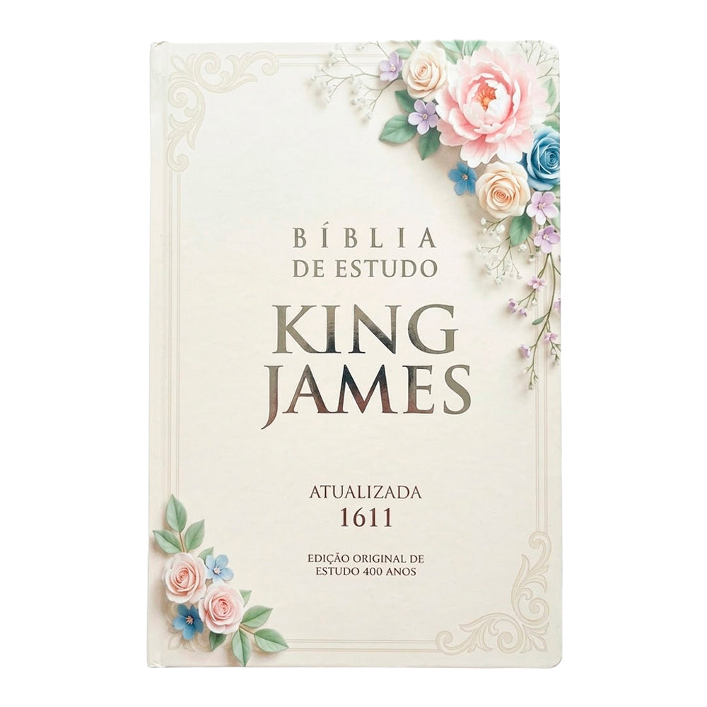 Bíblia de Estudo King James 1611 | KJA 400 Anos | Full Collor | Capa Dura Pérola Flores Suaves