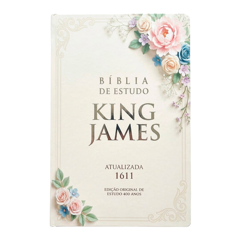 Bíblia de Estudo King James 1611 | KJA 400 Anos | Full Collor | Capa Dura Pérola Flores Suaves