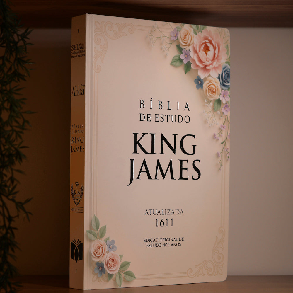 Bíblia de Estudo King James 1611 | KJA 400 Anos | Full Collor | Capa Dura Pérola Flores Suaves
