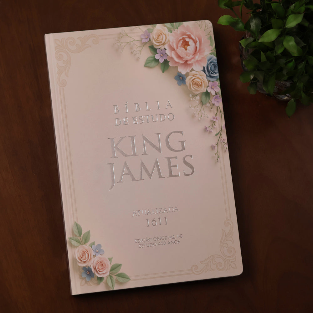 Bíblia de Estudo King James 1611 | KJA 400 Anos | Full Collor | Capa Dura Pérola Flores Suaves